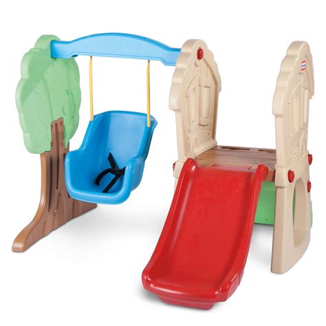 Lookout includes climbing wall, fun steering wheel and slide. . Little tikes swing and slide set
